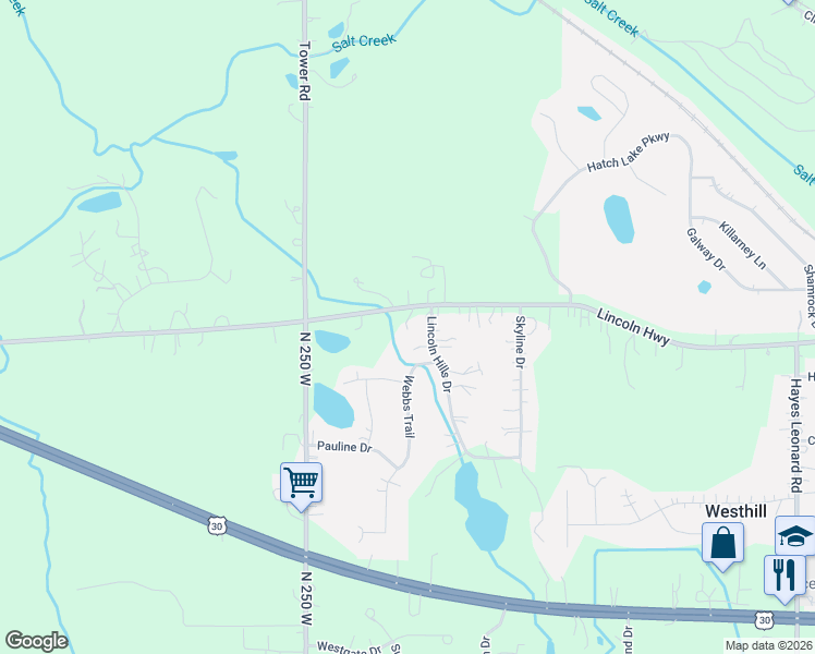 map of restaurants, bars, coffee shops, grocery stores, and more near 242-298 Lincoln Hills Drive in Valparaiso