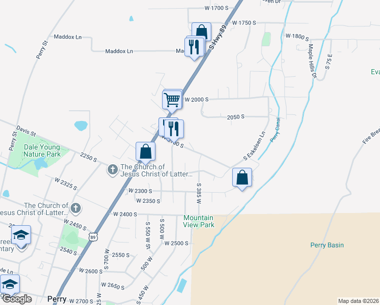 map of restaurants, bars, coffee shops, grocery stores, and more near 427 West 2100 South in Perry