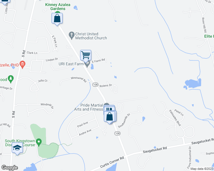 map of restaurants, bars, coffee shops, grocery stores, and more near 37 Rolens Drive in South Kingstown
