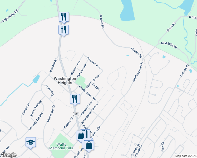 map of restaurants, bars, coffee shops, grocery stores, and more near 54 New York Avenue in Middletown