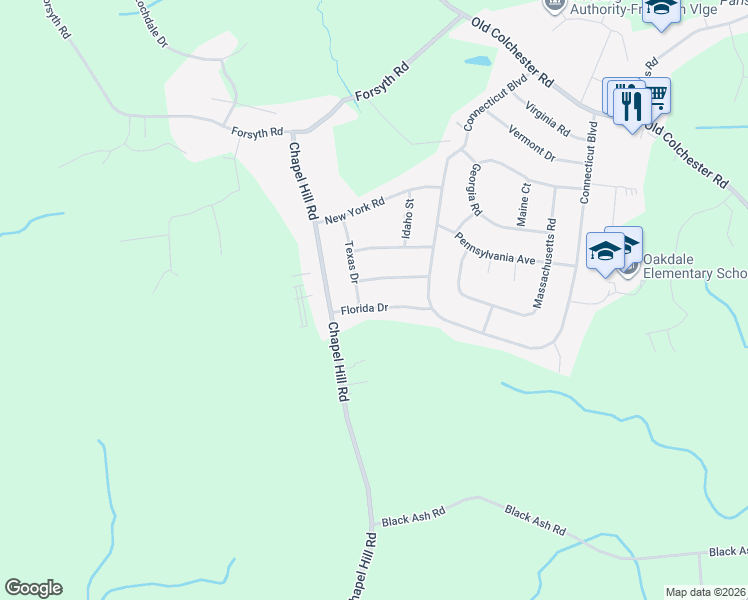 map of restaurants, bars, coffee shops, grocery stores, and more near 24 Rhode Island Drive in Montville