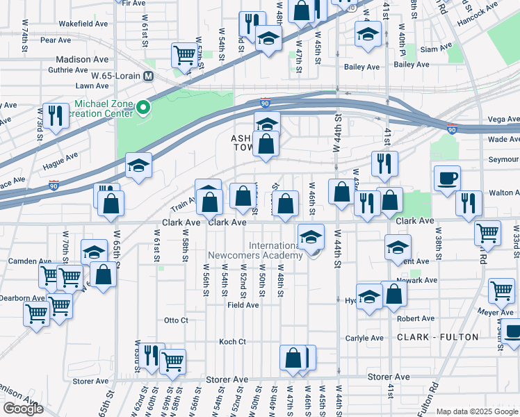 map of restaurants, bars, coffee shops, grocery stores, and more near 3059 West 51st Street in Cleveland