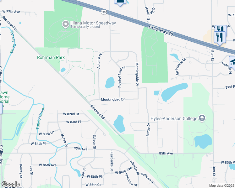 map of restaurants, bars, coffee shops, grocery stores, and more near 2850-2898 Painted Leaf Drive in Crown Point
