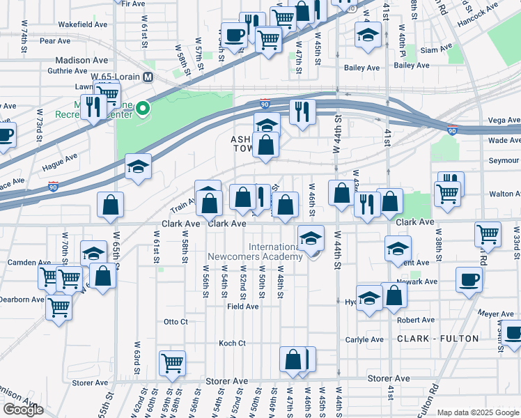 map of restaurants, bars, coffee shops, grocery stores, and more near 3059 West 51st Street in Cleveland