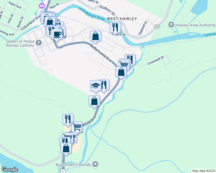 map of restaurants, bars, coffee shops, grocery stores, and more near 711 Electric Street in Hawley