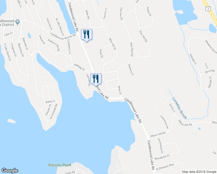 map of restaurants, bars, coffee shops, grocery stores, and more near 9 Candlewood Acres Road in Brookfield