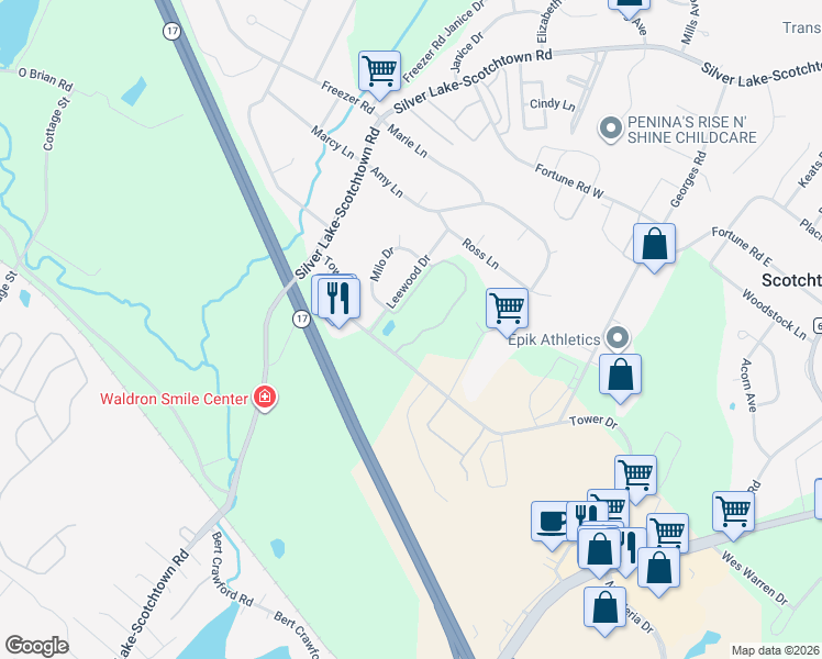 map of restaurants, bars, coffee shops, grocery stores, and more near 100 Tower Ridge Circle in Scotchtown