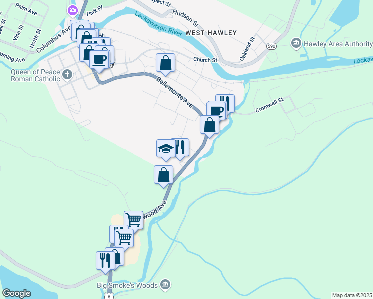 map of restaurants, bars, coffee shops, grocery stores, and more near 711 Electric Street in Hawley