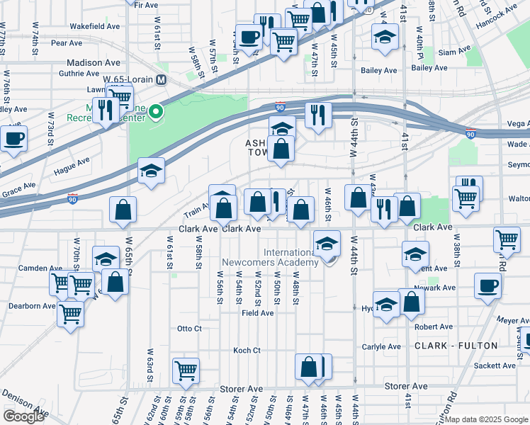 map of restaurants, bars, coffee shops, grocery stores, and more near 3059 West 51st Street in Cleveland