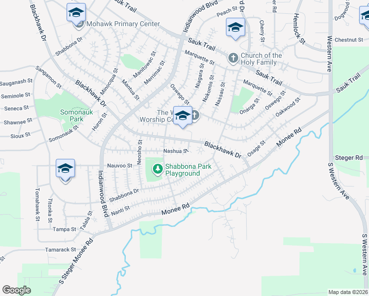 map of restaurants, bars, coffee shops, grocery stores, and more near 102 Nashua Street in Park Forest