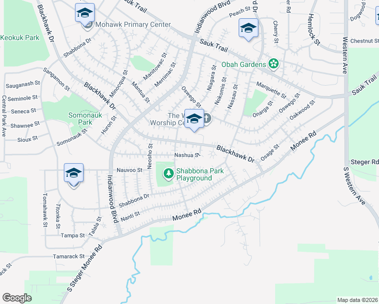 map of restaurants, bars, coffee shops, grocery stores, and more near 106 Nashua Street in Park Forest