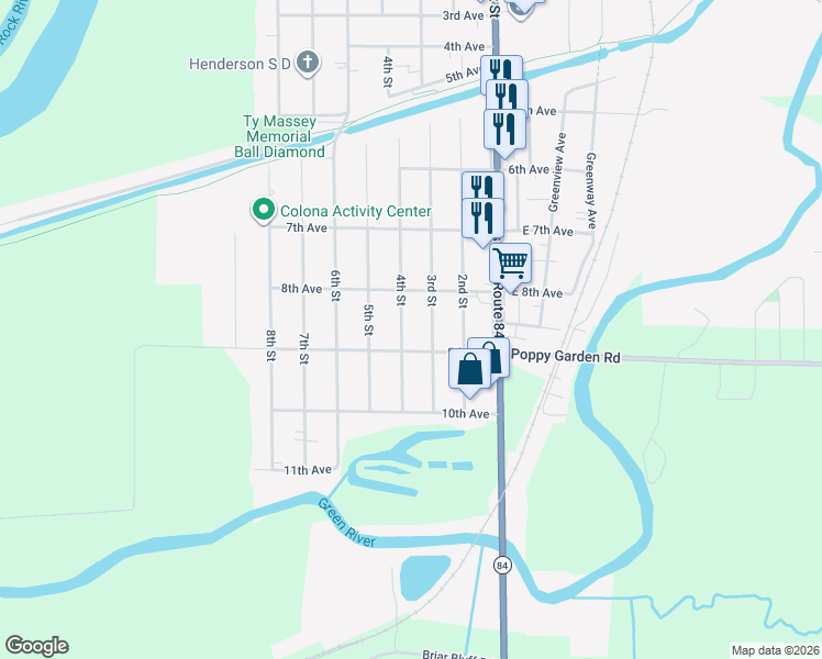 map of restaurants, bars, coffee shops, grocery stores, and more near in Colona