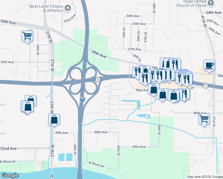 map of restaurants, bars, coffee shops, grocery stores, and more near 3409 42nd Avenue A in Moline