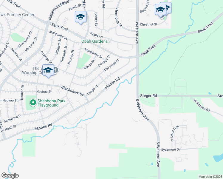 map of restaurants, bars, coffee shops, grocery stores, and more near 31 Monee Road in Park Forest