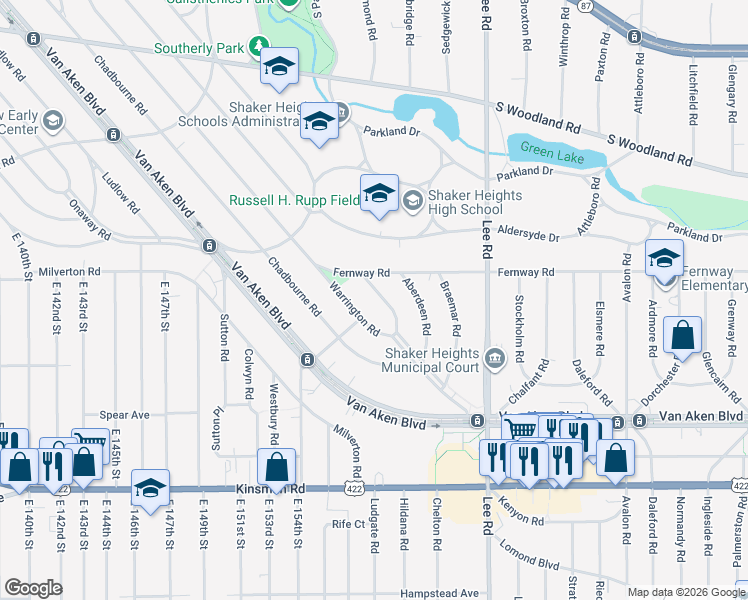 map of restaurants, bars, coffee shops, grocery stores, and more near 3272 Enderby Rd in Shaker Heights