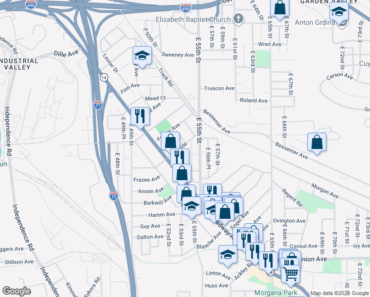 map of restaurants, bars, coffee shops, grocery stores, and more near 5320 McBride in Cleveland
