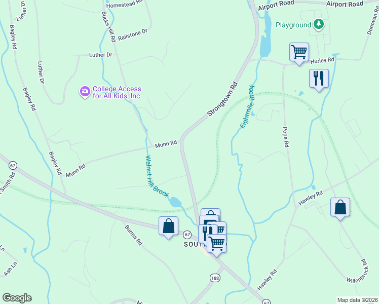 map of restaurants, bars, coffee shops, grocery stores, and more near 208 Strongtown Road in Southbury