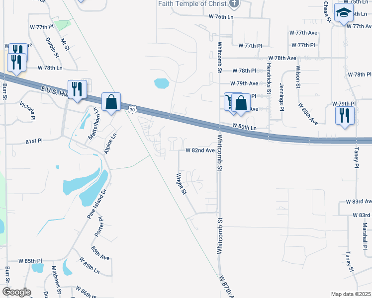 map of restaurants, bars, coffee shops, grocery stores, and more near 4066 W 82nd Ave in Merrillville