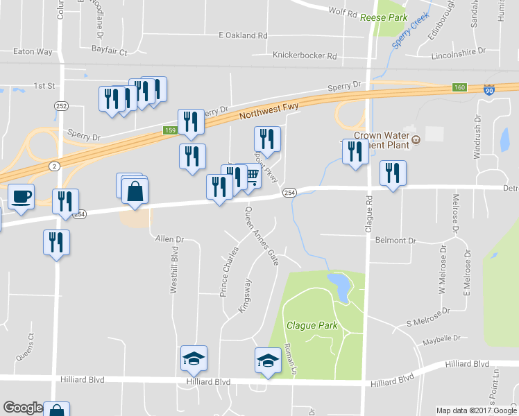 map of restaurants, bars, coffee shops, grocery stores, and more near 24287 Detroit Road in Westlake