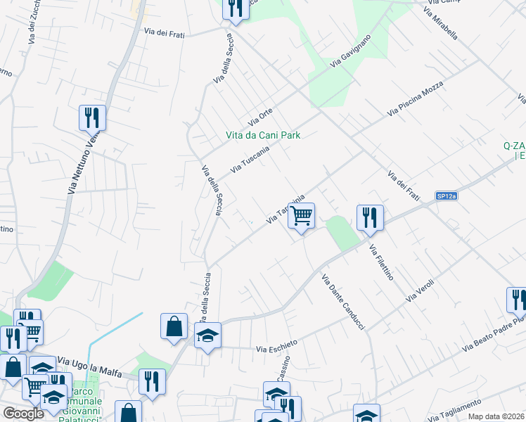 map of restaurants, bars, coffee shops, grocery stores, and more near 8 Via Oriolo Romano in Nettuno