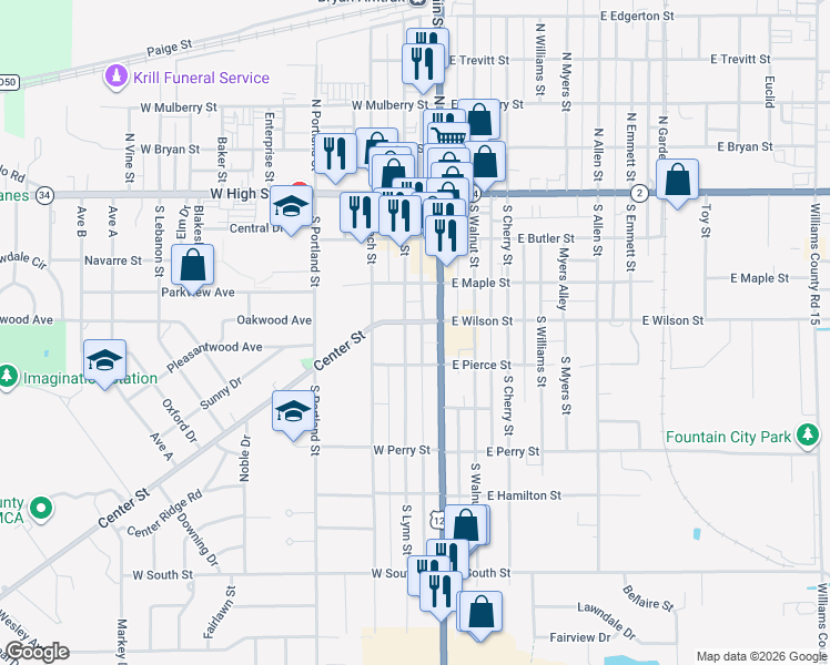 map of restaurants, bars, coffee shops, grocery stores, and more near 409 S Lynn St in Bryan