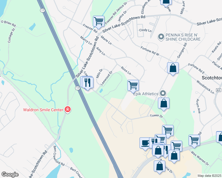 map of restaurants, bars, coffee shops, grocery stores, and more near 845 Tower Drive in Scotchtown