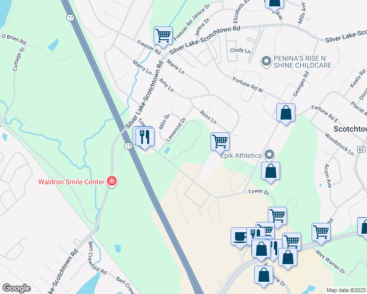 map of restaurants, bars, coffee shops, grocery stores, and more near 845 Tower Drive in Scotchtown