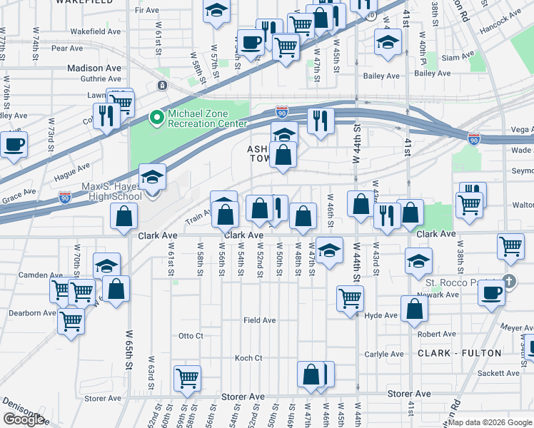 map of restaurants, bars, coffee shops, grocery stores, and more near 3059 West 51st Street in Cleveland