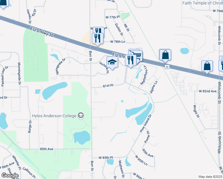 map of restaurants, bars, coffee shops, grocery stores, and more near 8153 West 81st Avenue in Schererville