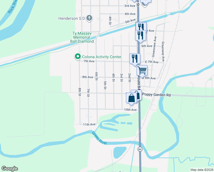 map of restaurants, bars, coffee shops, grocery stores, and more near 812 5th Street in Colona
