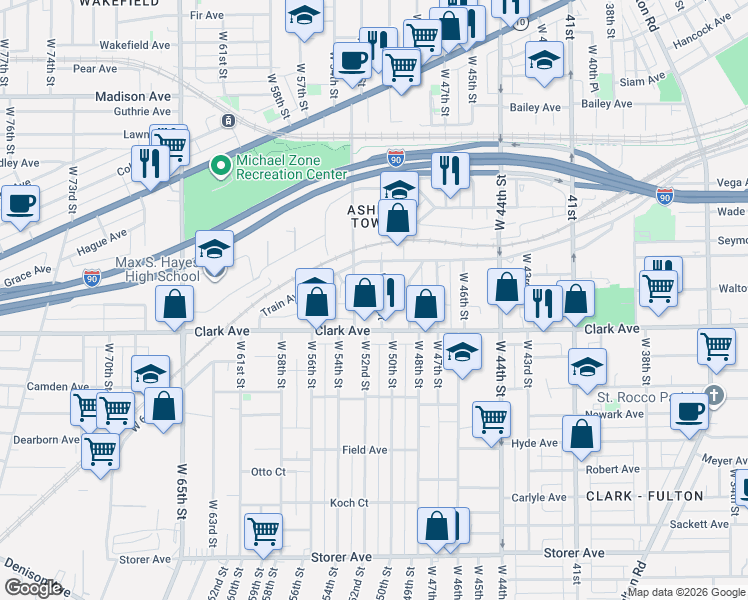 map of restaurants, bars, coffee shops, grocery stores, and more near 3059 West 51st Street in Cleveland