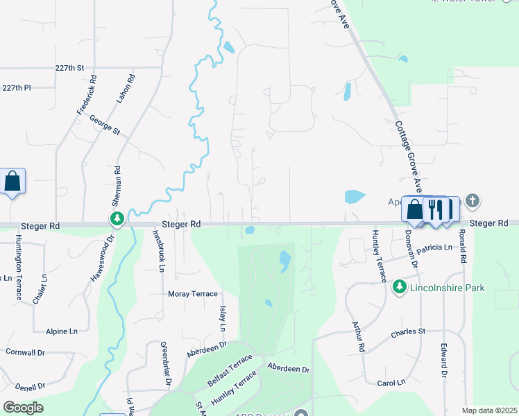 map of restaurants, bars, coffee shops, grocery stores, and more near 23021 Oakland Drive in Steger