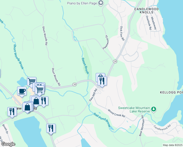 map of restaurants, bars, coffee shops, grocery stores, and more near 65 Connecticut 39 in New Fairfield