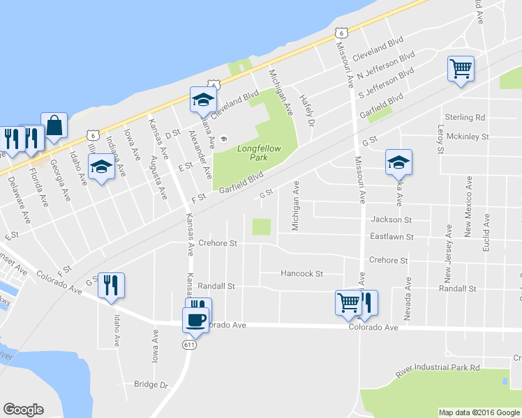 map of restaurants, bars, coffee shops, grocery stores, and more near 1332 Fillmore Circle in Lorain