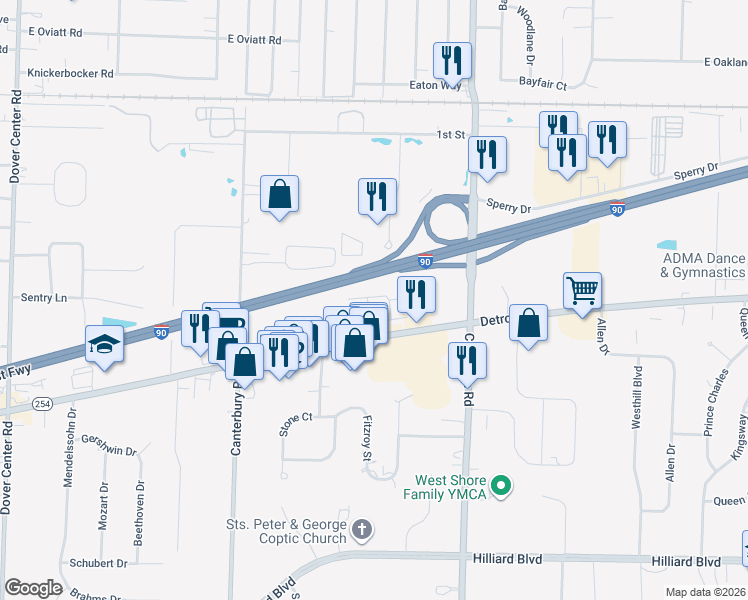 map of restaurants, bars, coffee shops, grocery stores, and more near 25807 Peppercorn Drive in Westlake