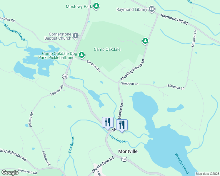 map of restaurants, bars, coffee shops, grocery stores, and more near 82 Meeting House Lane in Montville
