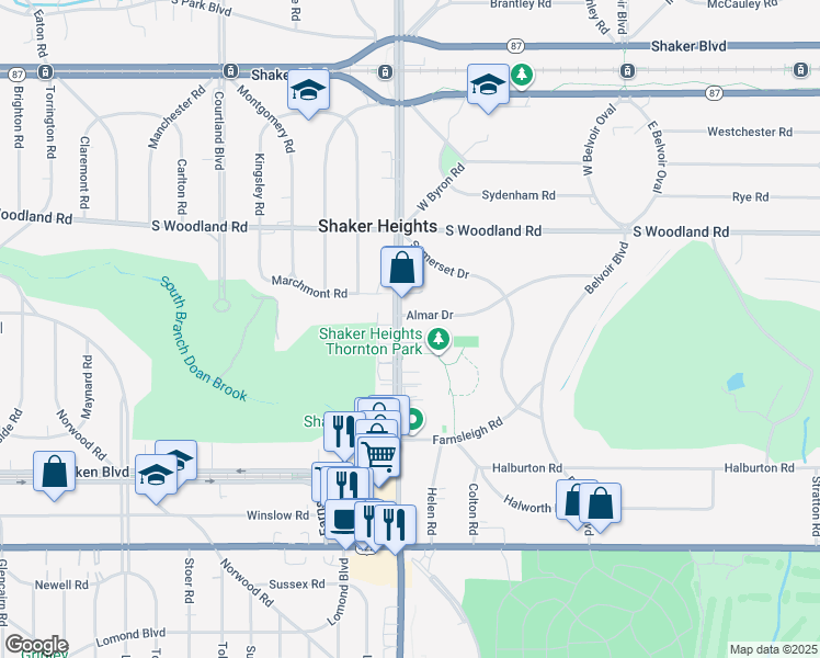 map of restaurants, bars, coffee shops, grocery stores, and more near in Shaker Heights