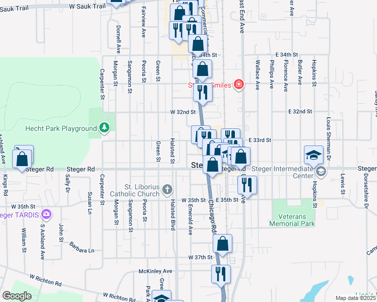 map of restaurants, bars, coffee shops, grocery stores, and more near 300 West 33rd Street in Chicago