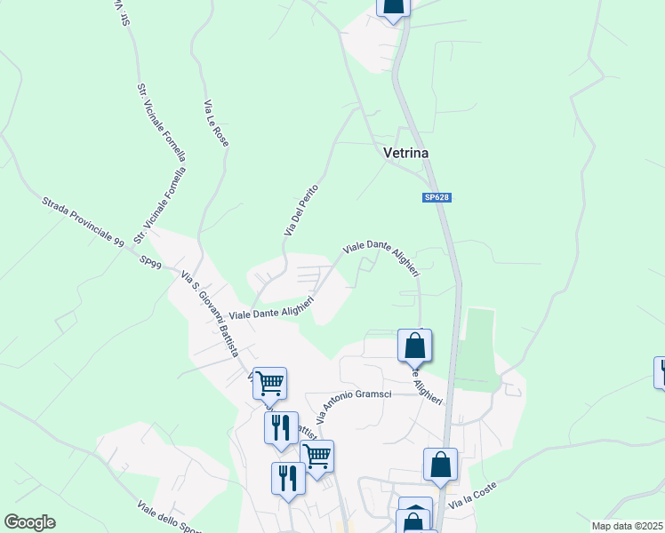 map of restaurants, bars, coffee shops, grocery stores, and more near 86 Viale Dante Alighieri in Pontecorvo