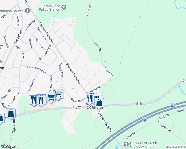 map of restaurants, bars, coffee shops, grocery stores, and more near 30 Pinto Road in Scotchtown