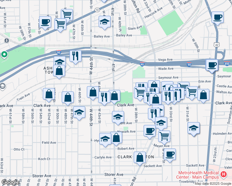 map of restaurants, bars, coffee shops, grocery stores, and more near 2677 West 41st Street in Cleveland