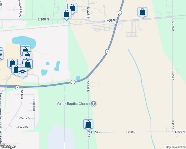 map of restaurants, bars, coffee shops, grocery stores, and more near 253-2 State Road 2 in Valparaiso