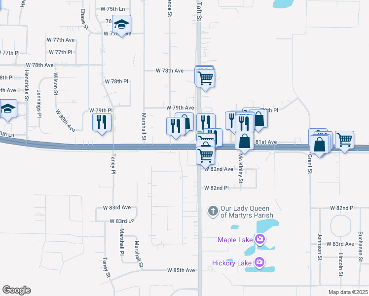 map of restaurants, bars, coffee shops, grocery stores, and more near 2503 Lincoln Highway in Merrillville