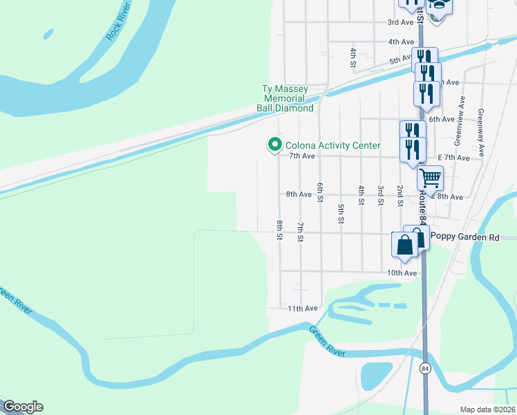 map of restaurants, bars, coffee shops, grocery stores, and more near 700-840 9th Street in Colona
