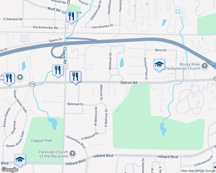 map of restaurants, bars, coffee shops, grocery stores, and more near 1140 Stonewood Court in Westlake