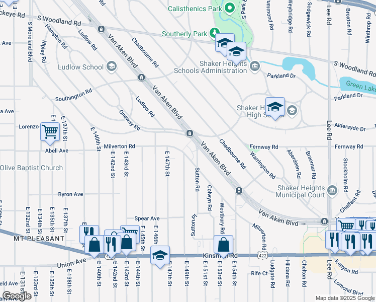 map of restaurants, bars, coffee shops, grocery stores, and more near in Cleveland