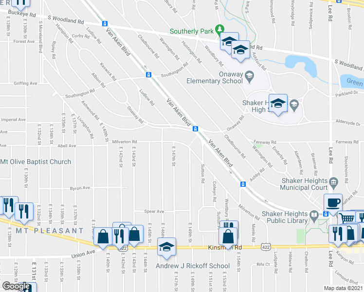 map of restaurants, bars, coffee shops, grocery stores, and more near in Cleveland