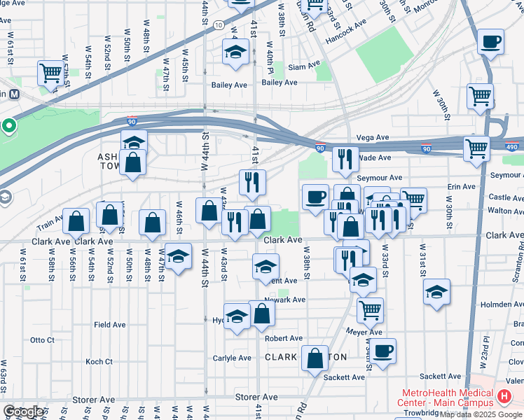 map of restaurants, bars, coffee shops, grocery stores, and more near 2677 West 41st Street in Cleveland