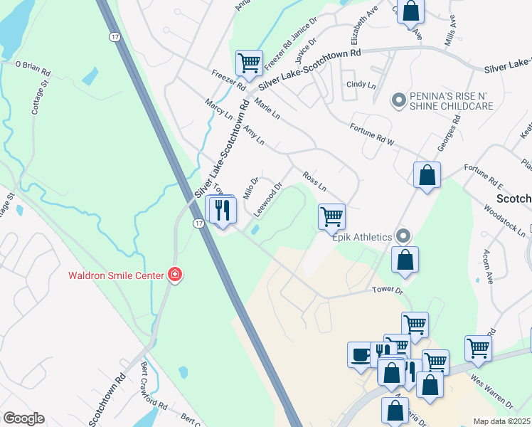 map of restaurants, bars, coffee shops, grocery stores, and more near 100 Tower Ridge Circle in Scotchtown