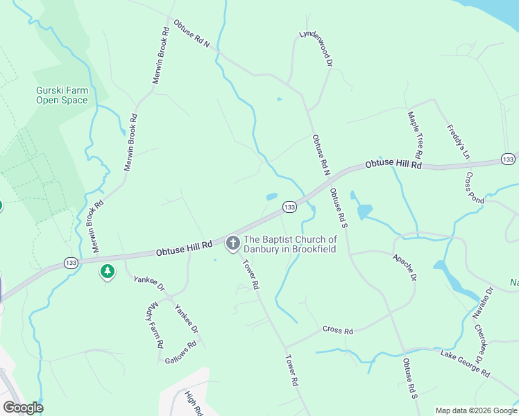 map of restaurants, bars, coffee shops, grocery stores, and more near 70 Obtuse Hill Road in Brookfield